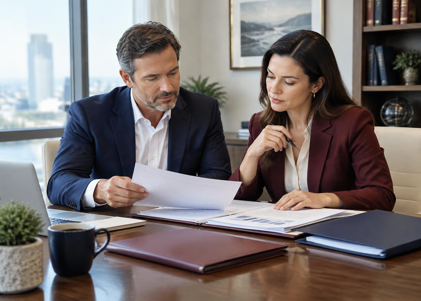 Owner and adviser reviewing sale preparation documents